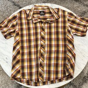 Prana Men's Casual Plaid Shirt - Brown, Yellow, and White